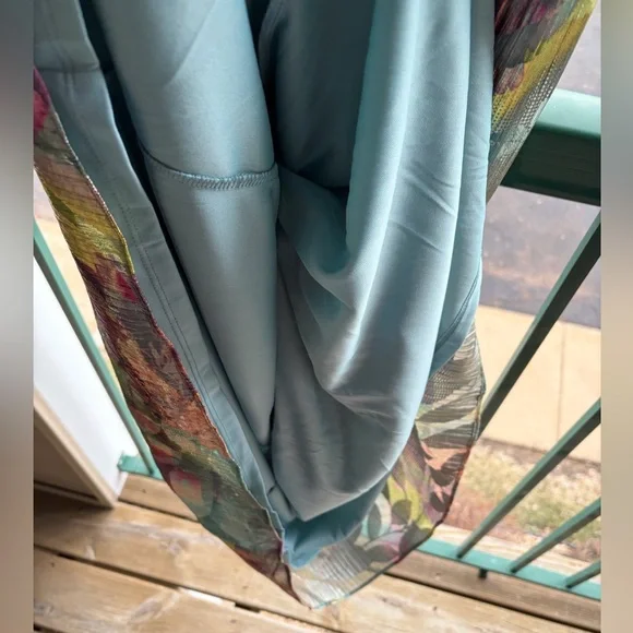 🆕 Ignite Evenings Metallic Floral Maxi Dress Size 16 Teal Gold Gown Pleated Prom - Picture 12 of 16